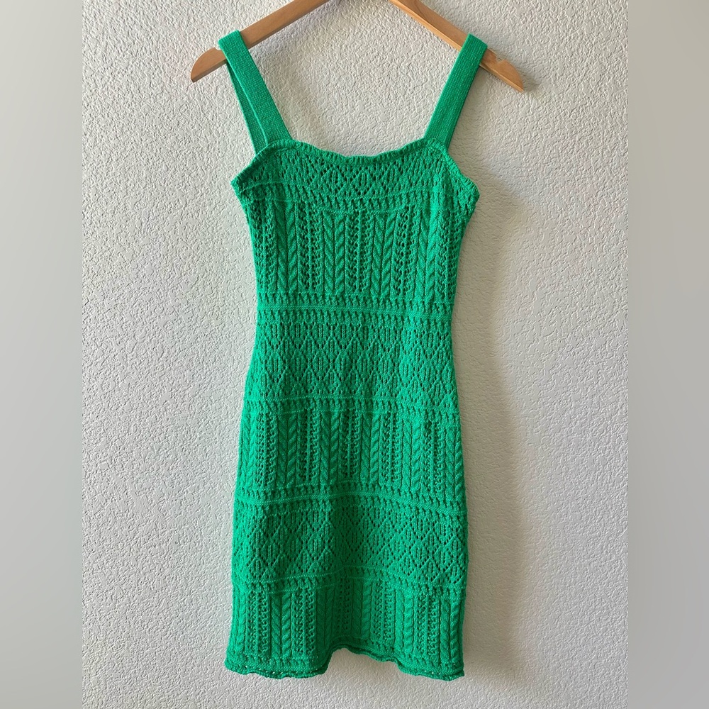 Taylor Emerald Green Crochet Midi Cotton Blend Dress Women’s Size XS
